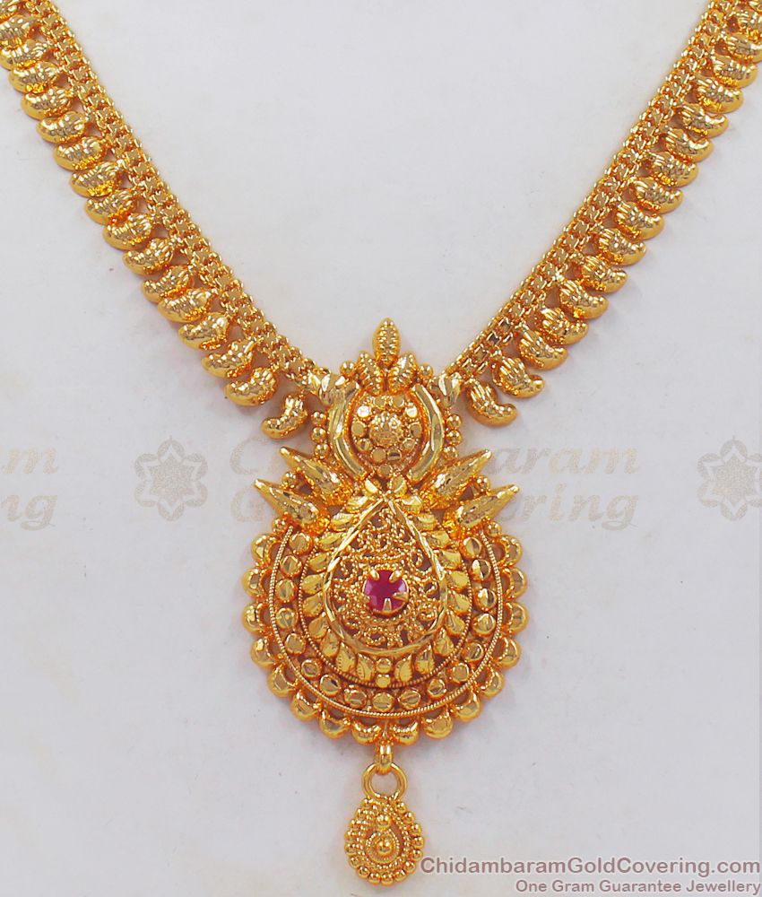 Real Gold Tone Imitation Necklace Ruby Stone Womens Fashion NCKN2387