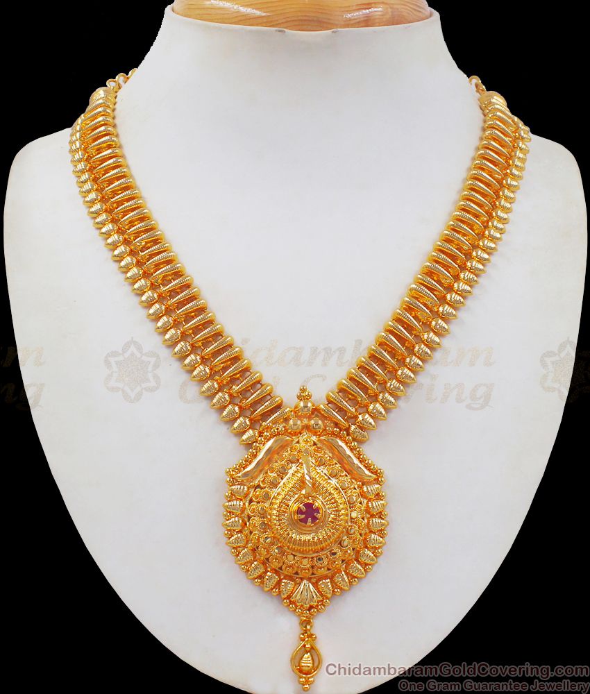 Bridal Design Gold Necklace Single Ruby Stone Jewelry NCKN2393