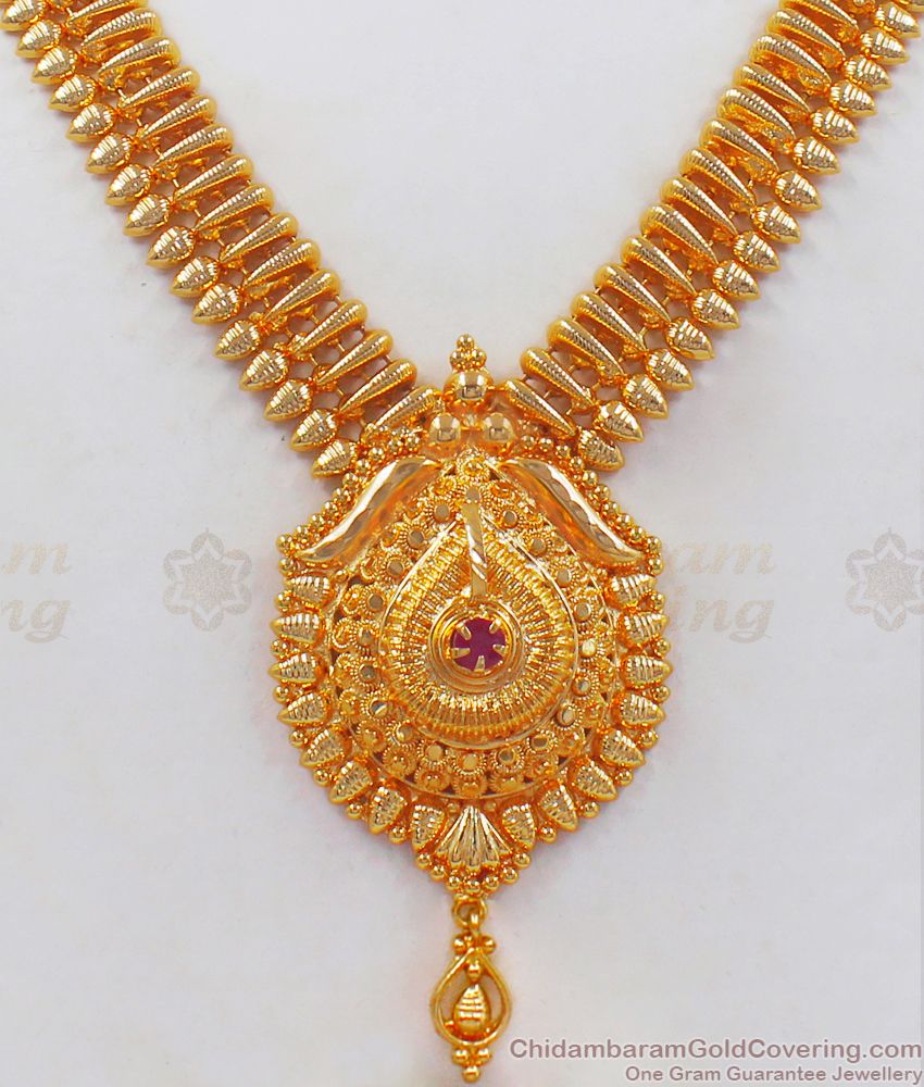 Bridal Design Gold Necklace Single Ruby Stone Jewelry NCKN2393