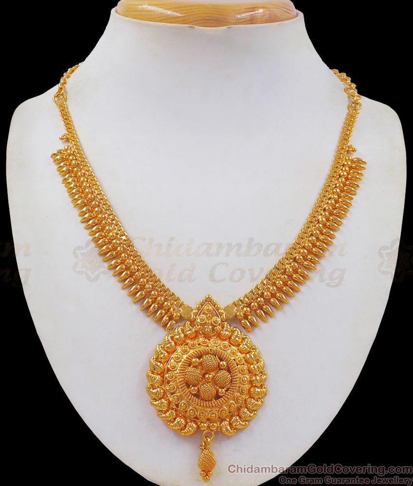 Kerala Mullaipoo Design Gold Necklace Net Pattern Imitation Jewelry NCKN2395