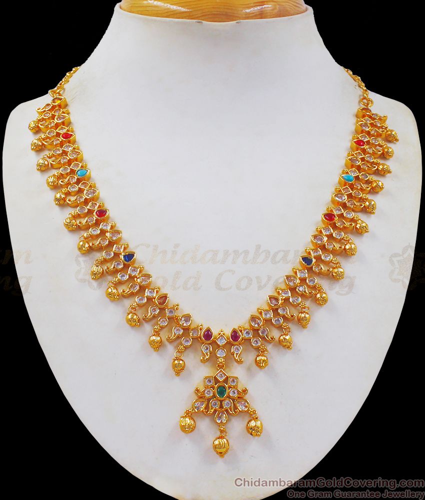 Navarathana Necklace One Gram Gold Bridal Jewelry NCKN2397