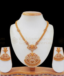Impon Lakshmi Design Chain Ruby Stone Necklace Earring Combo NCKN2399