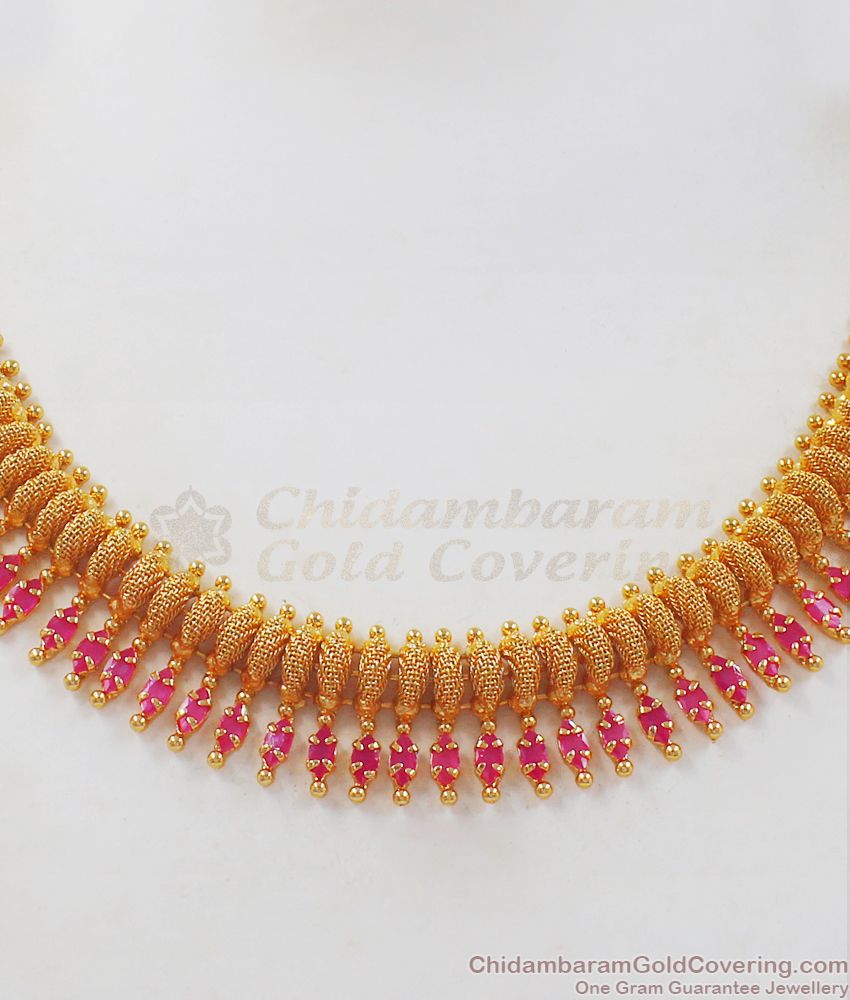 Full Ruby One Gram Gold Net Design Necklace Shop Online NCKN2401