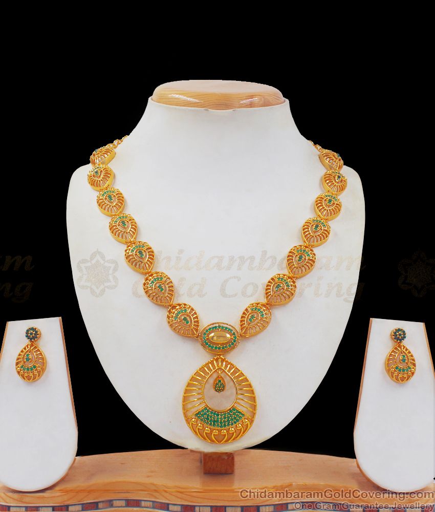 Attractive Emerald Stone Gold Necklace Earring Combo NCKN2403