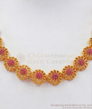 One Gram Gold Flower Design Ruby Stone Necklace Earring Combo NCKN2404