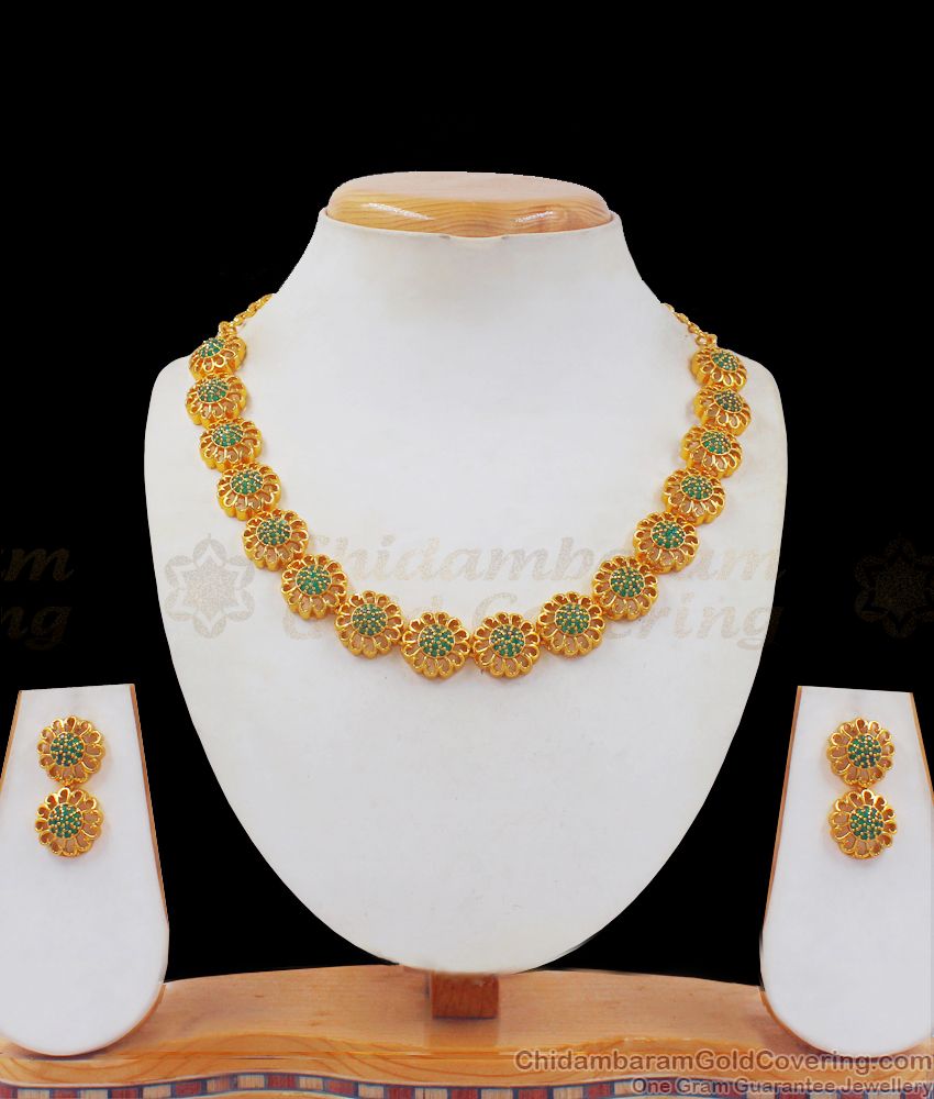 Full Emerald Stone Gold Necklace Earring Combo Shop Online NCKN2405