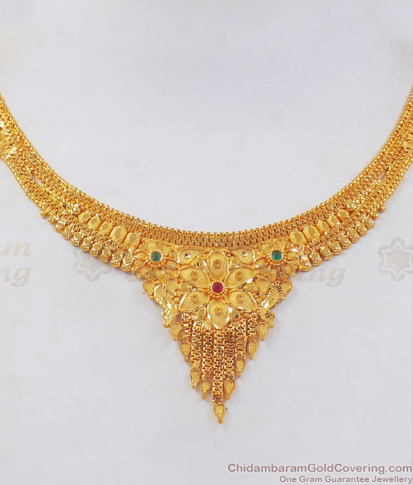 Bridal Wear Forming Two Gram Gold Necklace Earring Combo NCKN2409