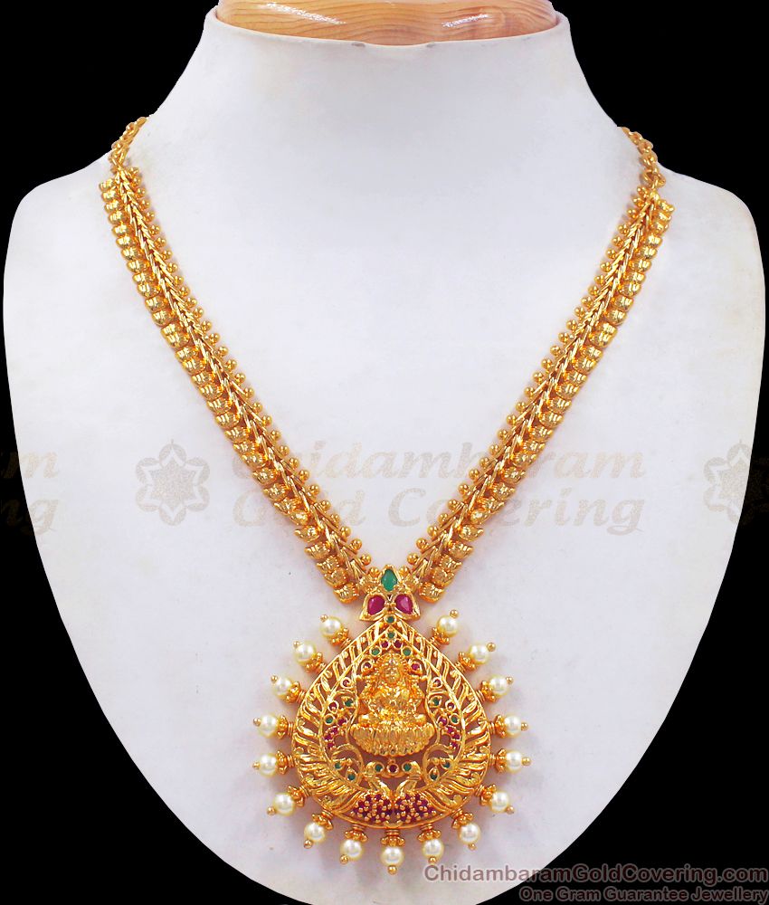 One Gram Gold Lakshmi Dollar White Pearls Necklace Collections NCKN2412