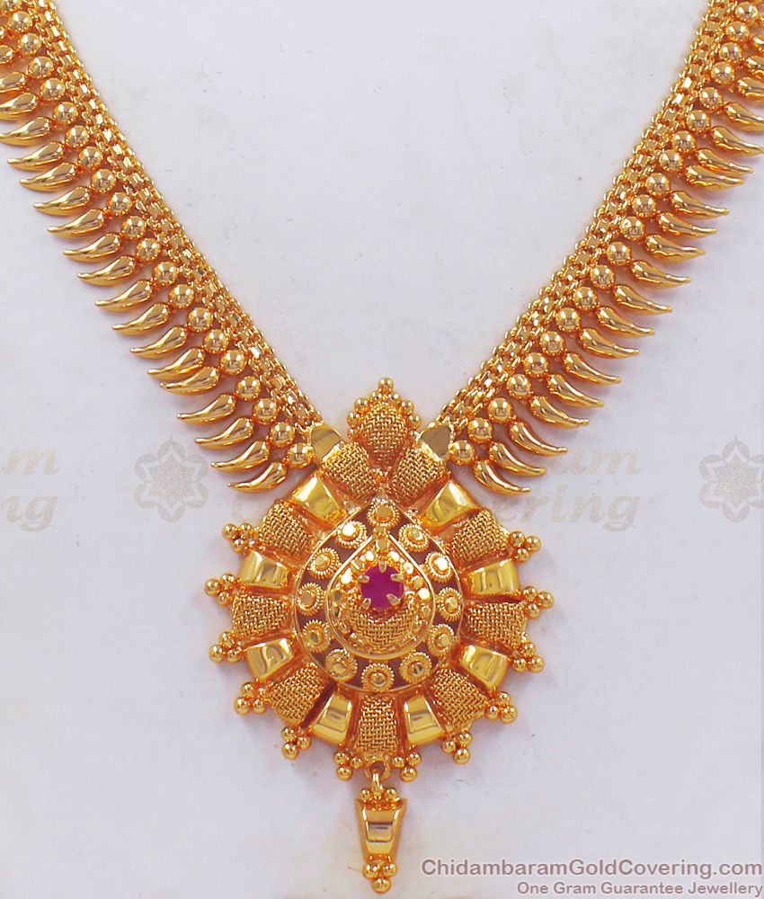 One Gram Gold Mullaipoo Necklace Net Stone Dollar NCKN2413