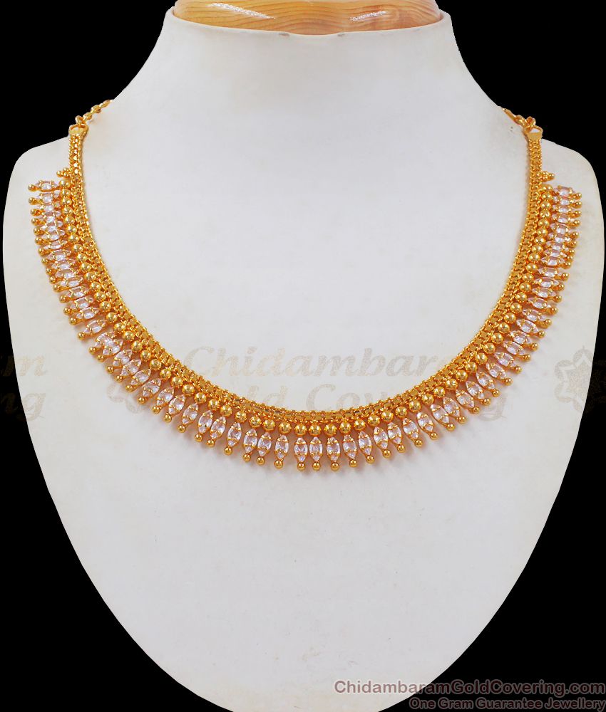 Full White Mullai Design Gold Diamond Necklace Shop Online NCKN2414