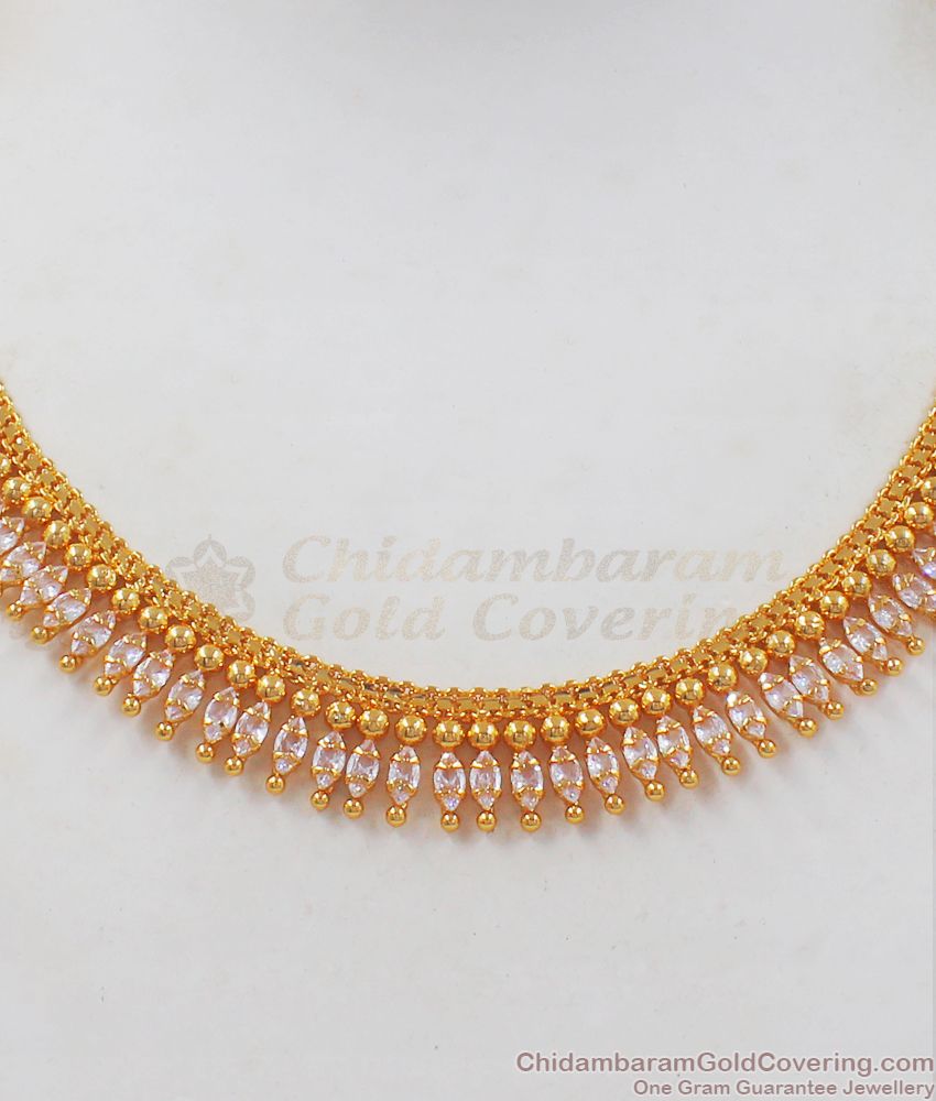 Full White Mullai Design Gold Diamond Necklace Shop Online NCKN2414