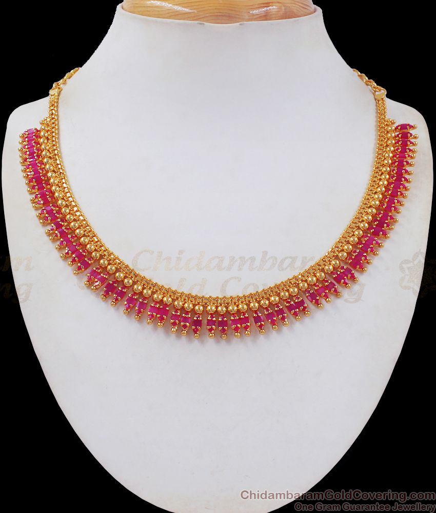 Full Ruby Stone Mullai Gold Necklace Womens Fashion NCKN2416 Full Ruby Stone Mullai Gold Necklace Womens Fashion NCKN2416
