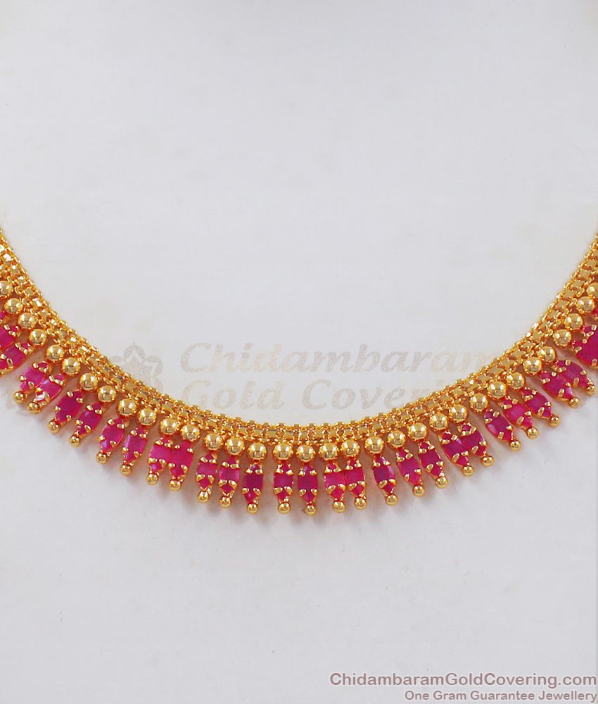 Full Ruby Stone Mullai Gold Necklace Womens Fashion NCKN2416