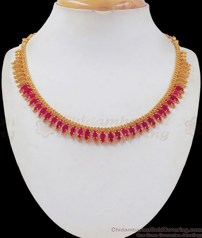 Full Ruby Stone Net Pattern Gold Necklace Bridal Wear NCKN2417