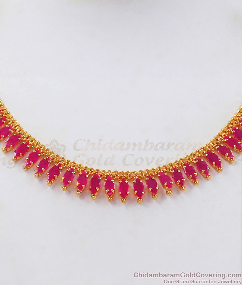 Full Ruby Stone Net Pattern Gold Necklace Bridal Wear NCKN2417