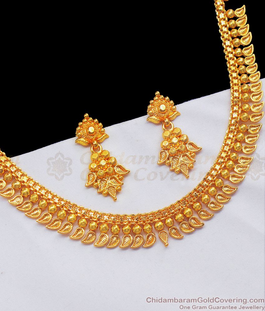 Two Gram Gold Pattern Necklace Earring Combo Bridal Wear NCKN2419