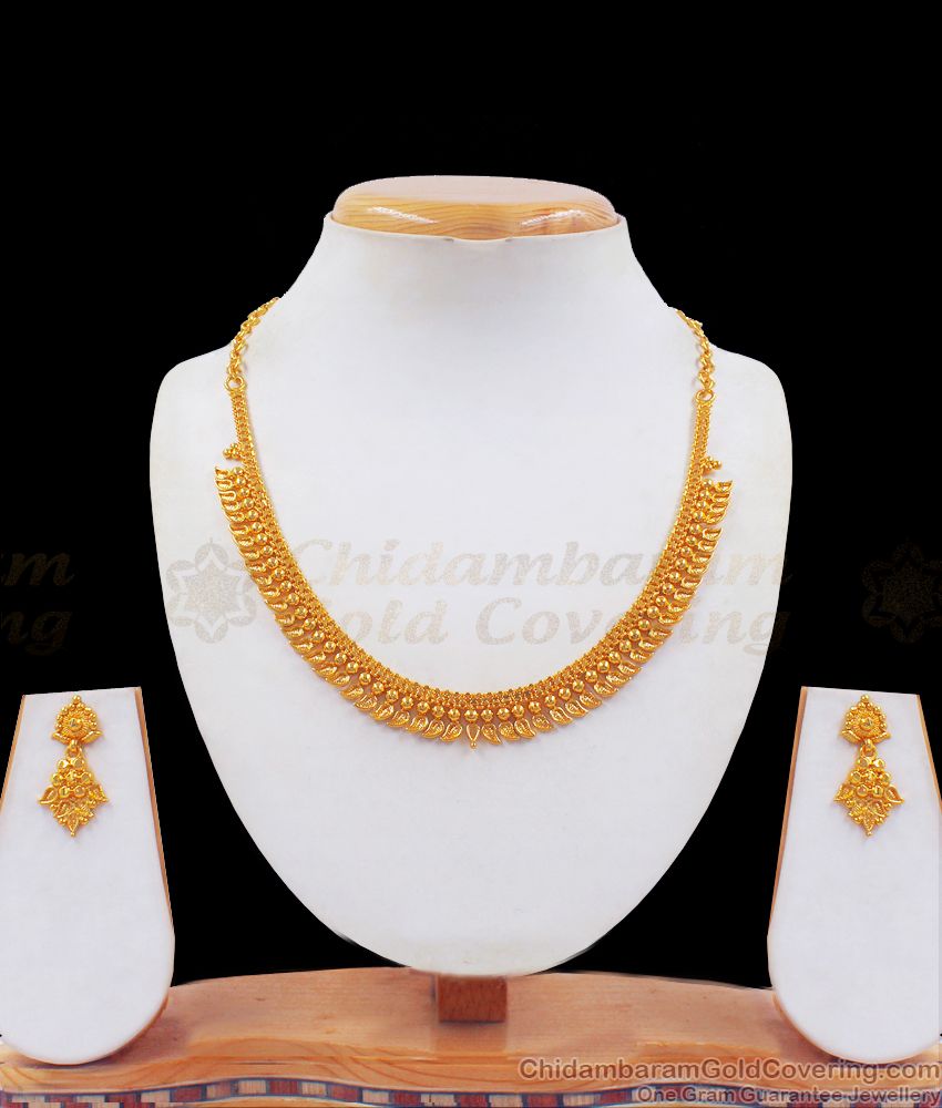 Two Gram Gold Pattern Necklace Earring Combo Bridal Wear NCKN2419