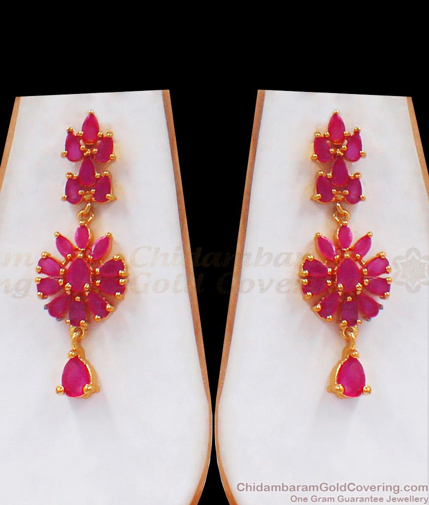 Attractive Full Ruby Stone Gold Necklace Earring Combo Bridal Wear NCKN2423