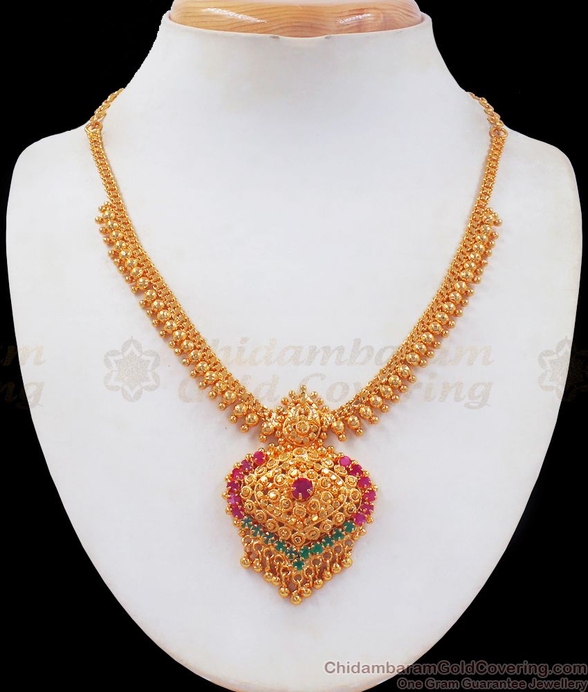 Gold Bridal Design Necklace Multi Stones South Indian Jewelry NCKN2427