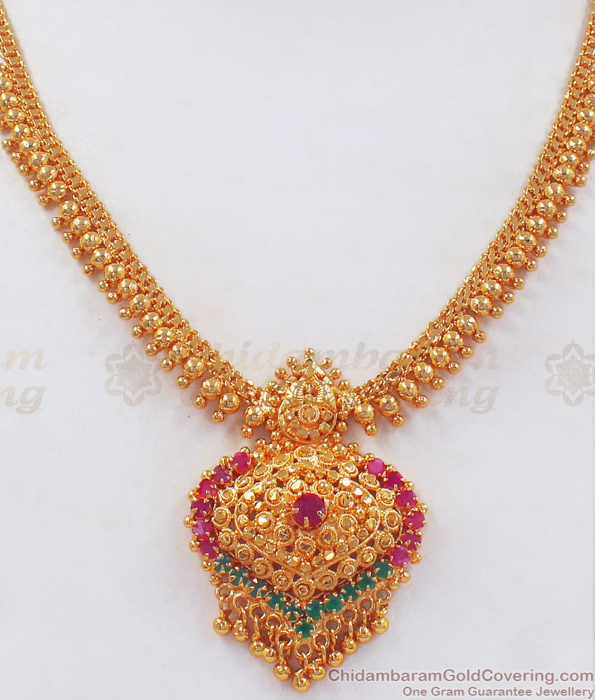 Gold Bridal Design Necklace Multi Stones South Indian Jewelry NCKN2427