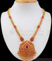 Grand Gold Plated Full Ruby Stone Necklace Bridal Wear NCKN2429