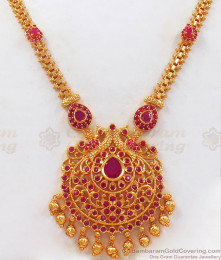 Grand Gold Plated Full Ruby Stone Necklace Bridal Wear NCKN2429