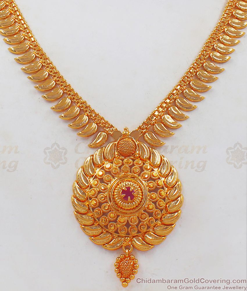 Trendy Leaf Pattern Gold Necklace Ruby Stone NCKN2431 Trendy Leaf Pattern Gold Necklace Ruby Stone NCKN2431