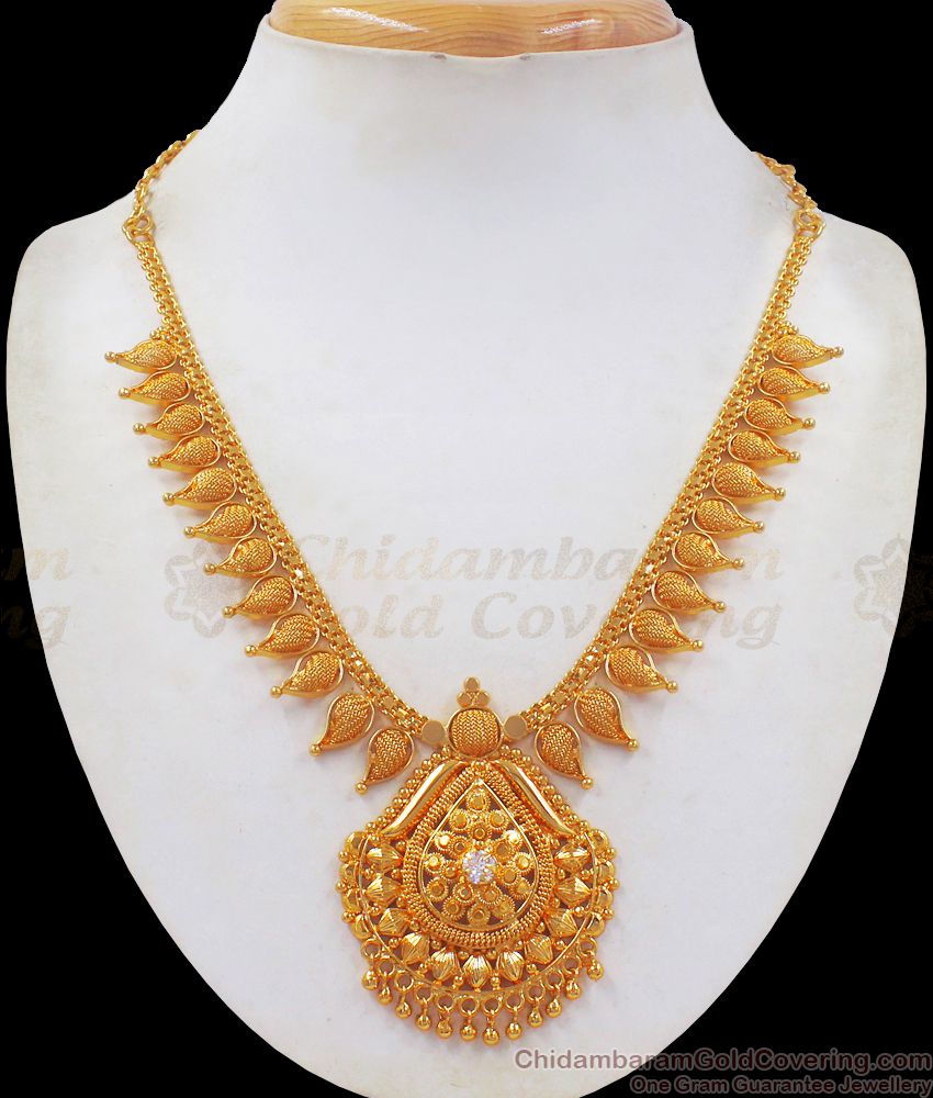 Stylish Net Pattern White Stone Gold Necklace Collections NCKN2434