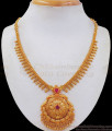 Small Mullaipoo Gold Necklace Ruby Stone Bulged Dollar NCKN2435