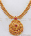 Small Mullaipoo Gold Necklace Ruby Stone Bulged Dollar NCKN2435