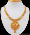 Latest Flower Design Gold Beaded Necklace Ruby Stone NCKN2439