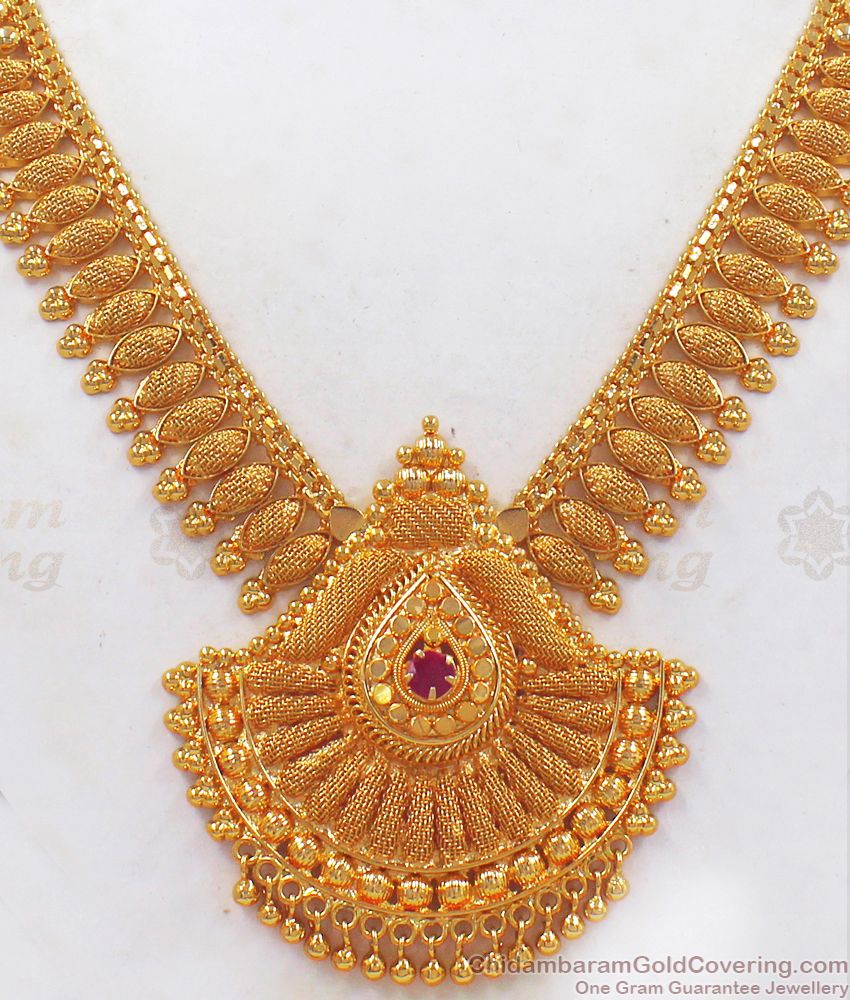 Net Pattern Mullaipoo Kerala Gold Necklace Bridal Wear NCKN2440