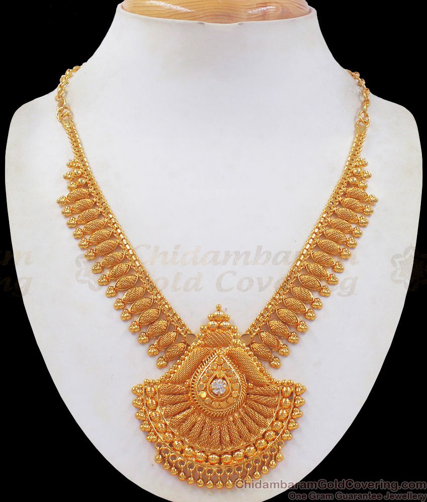 Trendy Net Pattern Mullaipoo Necklace White Stone NCKN2441