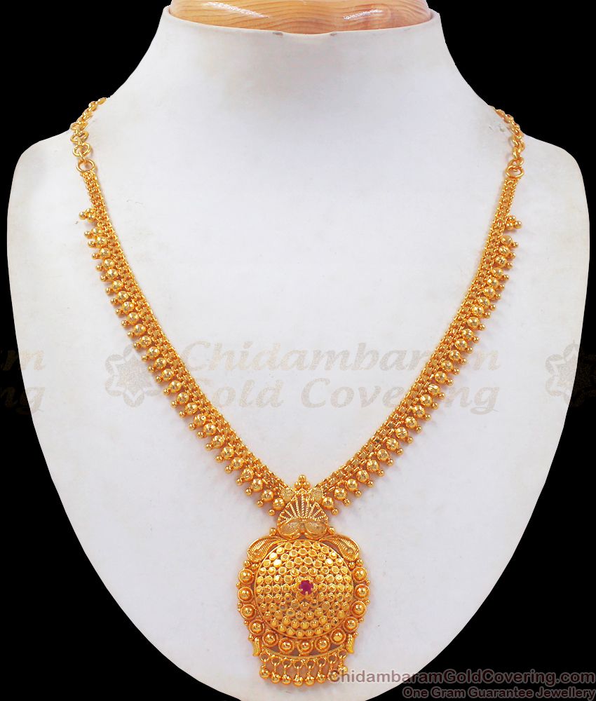Sparkling Gold Beaded Necklace Ruby Stone Bridal Wear NCKN2443