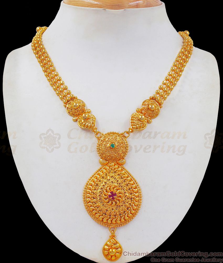 Triple Line Arabic Design Gold Necklace Multi Stone NCKN2446 Triple Line Arabic Design Gold Necklace Multi Stone NCKN2446