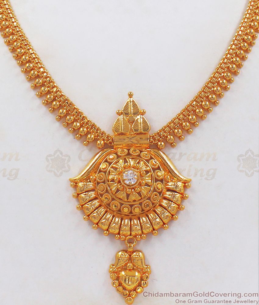 One Gram Micro Gold Plated Necklace White Stone NCKN2453