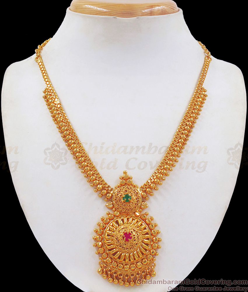 Small Mullaipoo Gold Necklace Emerald Ruby Stone Jewelry NCKN2454