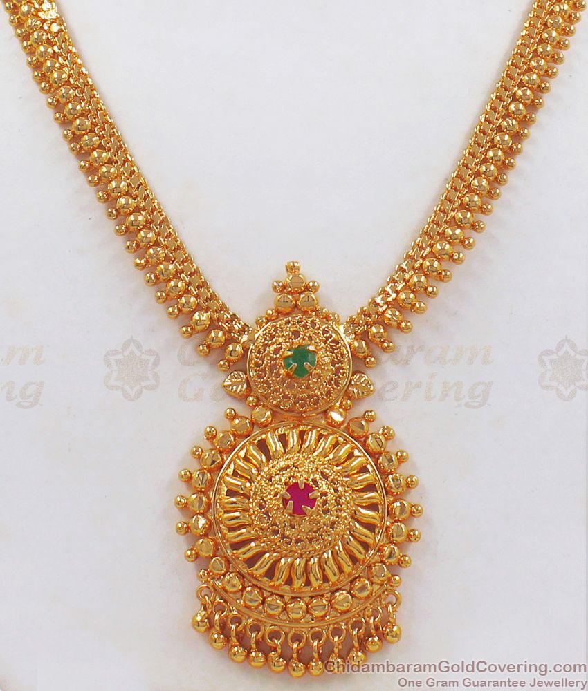 Small Mullaipoo Gold Necklace Emerald Ruby Stone Jewelry NCKN2454