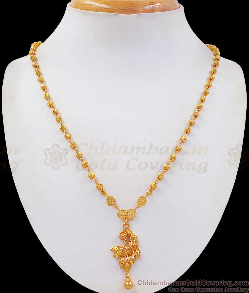 Beautiful One Gram Gold Beaded Peacock Dollar Necklace NCKN2455