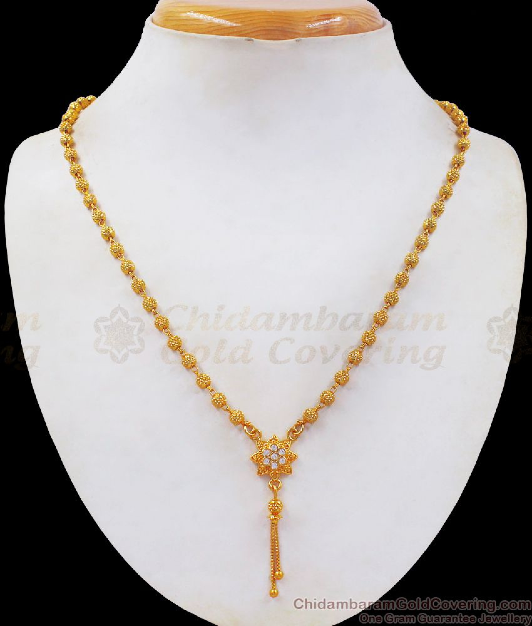 Elegant Party Wear Gold Necklace White Stone NCKN2457