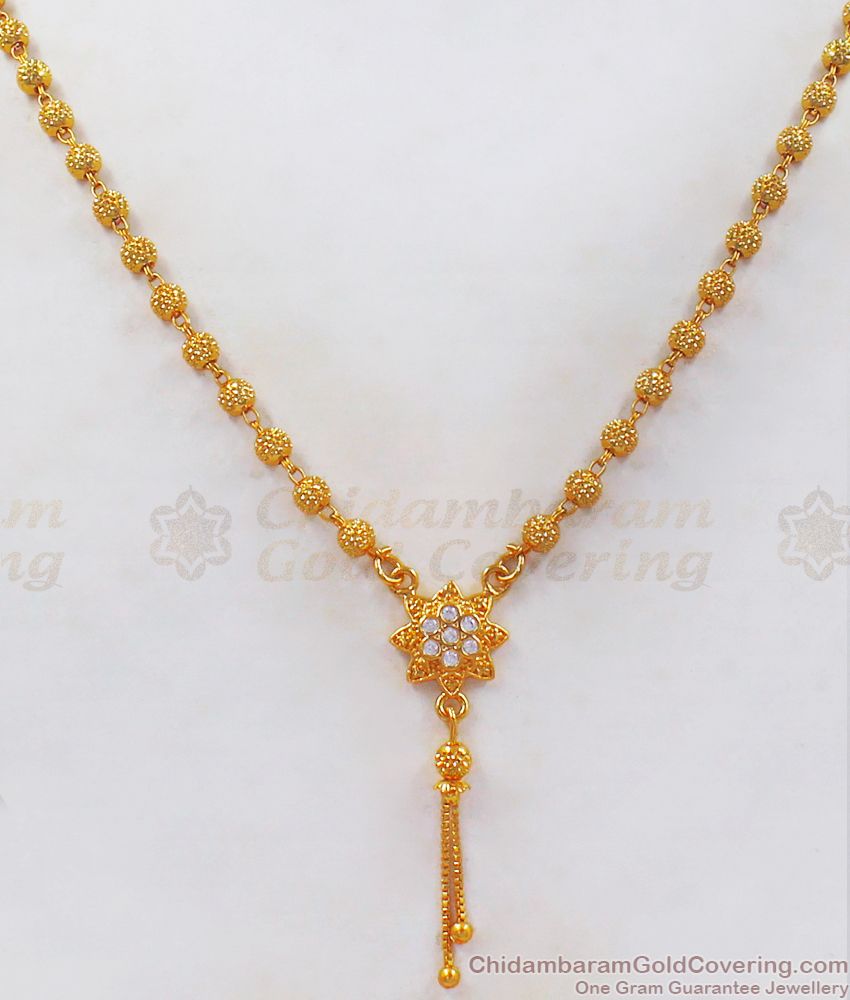 Elegant Party Wear Gold Necklace White Stone NCKN2457