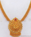 Trendy Flower Pattern Gold Necklace Ruby Stone NCKN2462