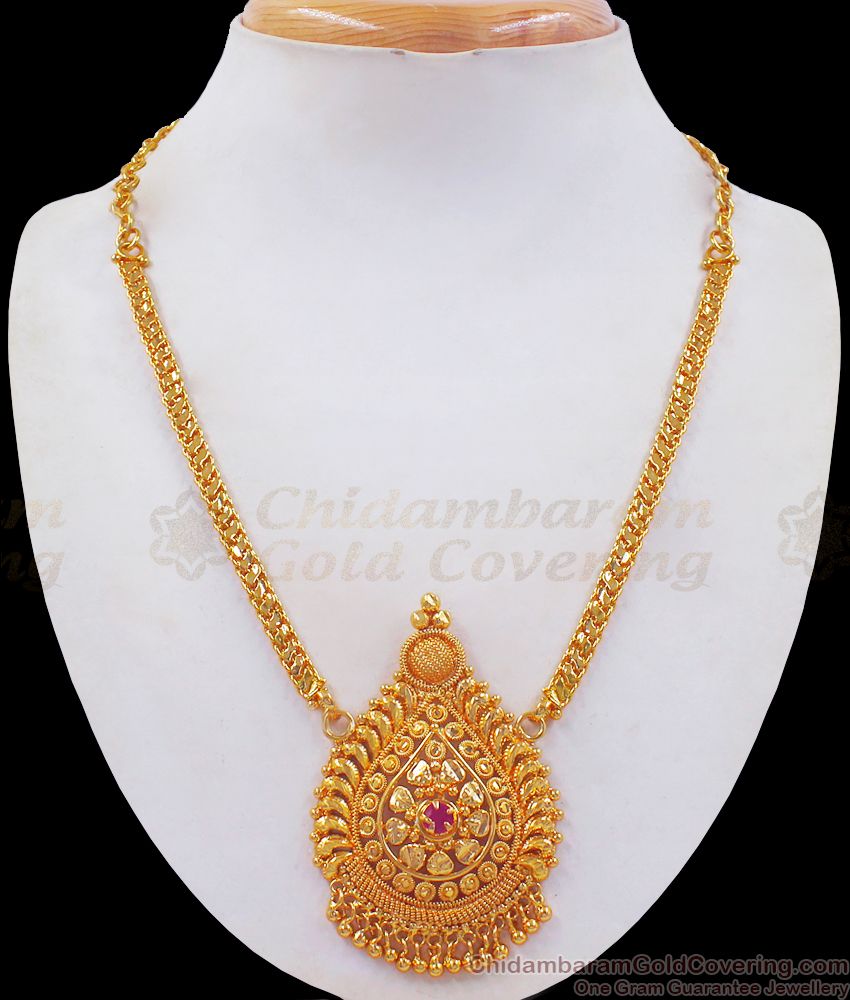 Stunning Gold Plated Oval Shaped Necklace Ruby Stone NCKN2463