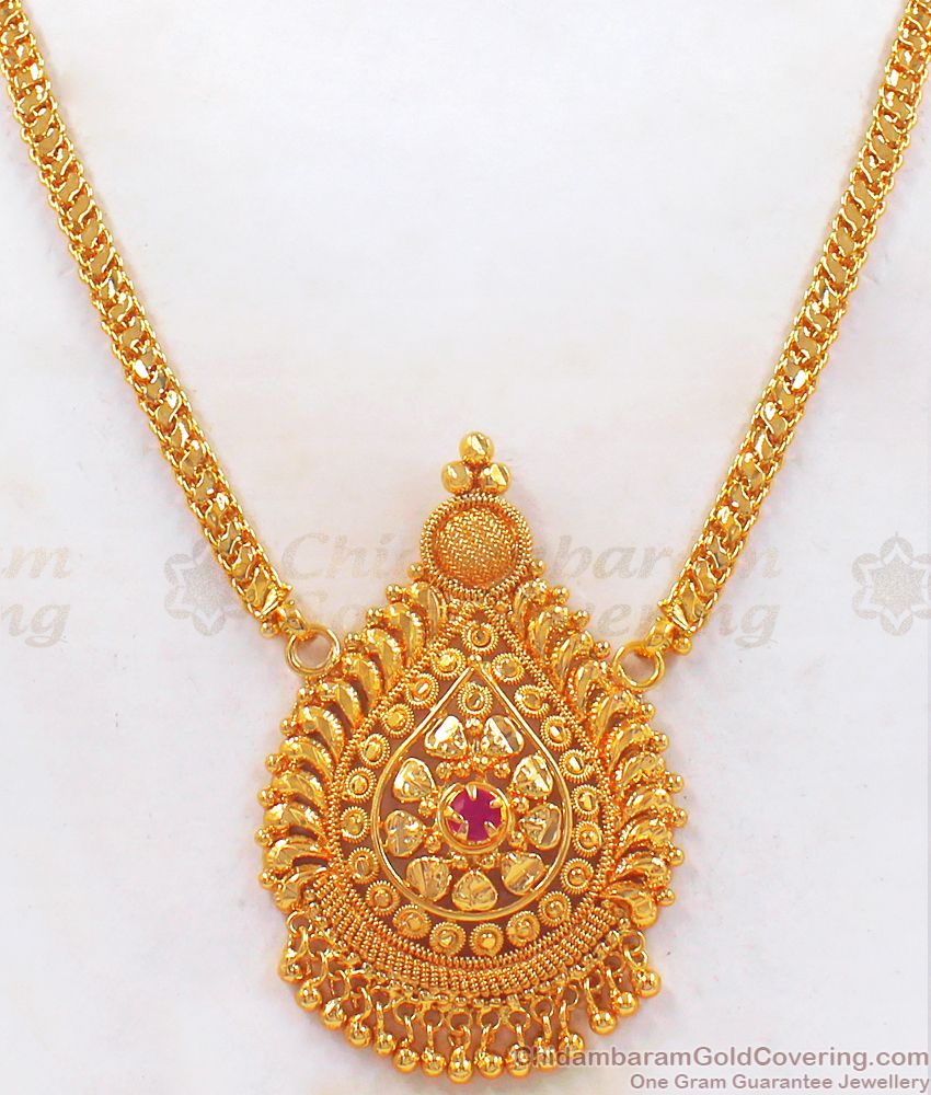 Stunning Gold Plated Oval Shaped Necklace Ruby Stone NCKN2463