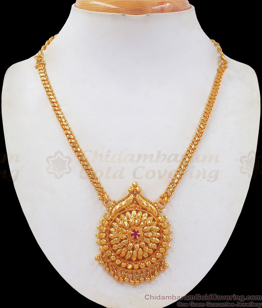 One Gram Gold Beaded  Necklace Ruby Stone NCKN2464