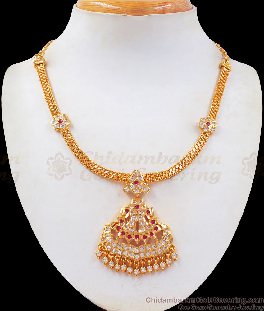 South Indian Gati Stone Impon Necklace One Gram Gold Jewellery NCKN2466