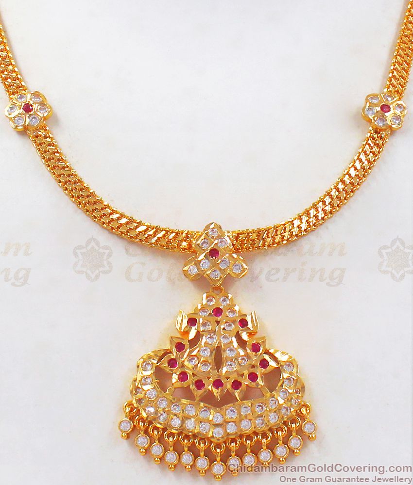 South Indian Gati Stone Impon Necklace One Gram Gold Jewellery NCKN2466