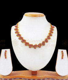 Gorgeous Full Ruby Stone Gold Plated Necklace Earring Combo NCKN2472