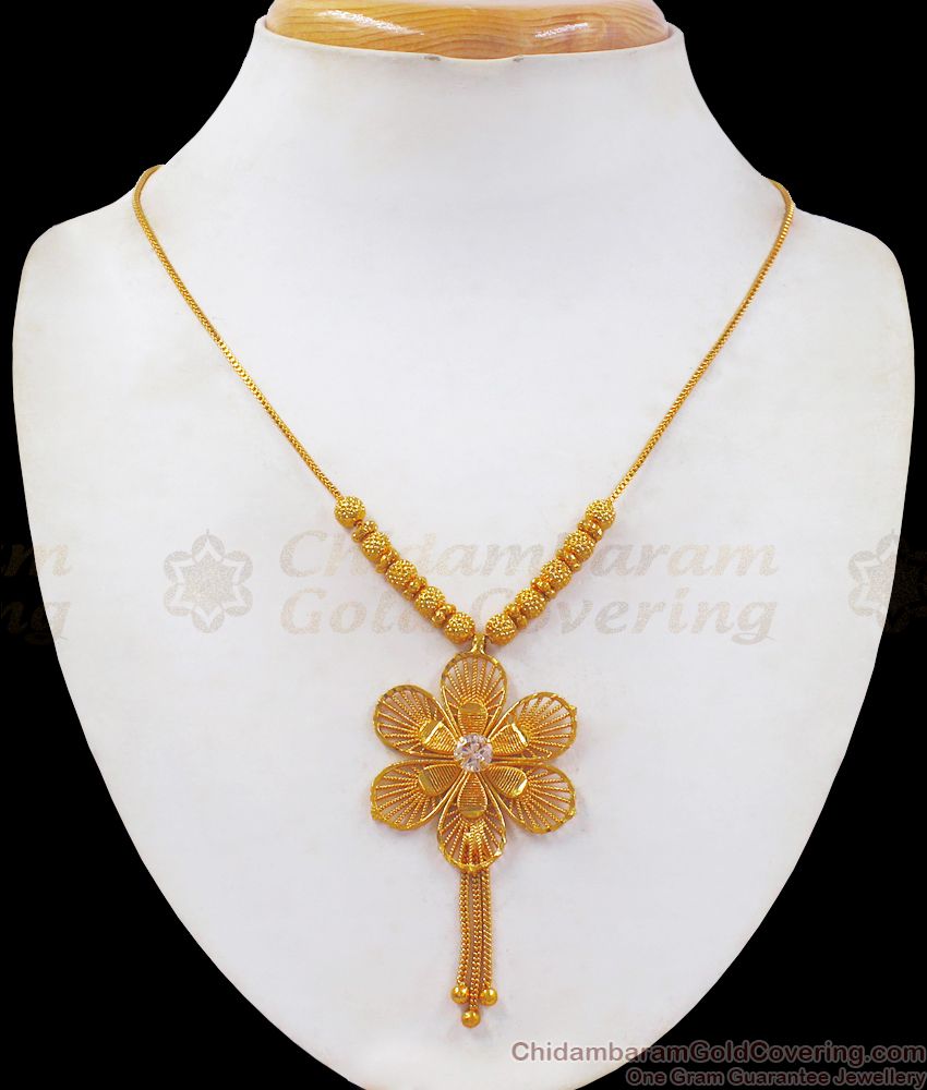 Perfect Shaped Flower Design Gold Necklace Office Wear NCKN2477