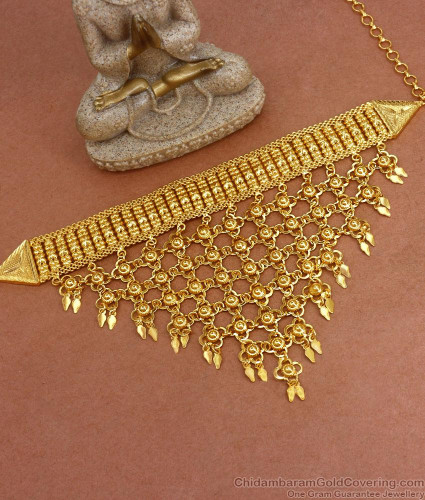 Latest One Gram Gold Choker Necklace Hanging Beads NCKN2482